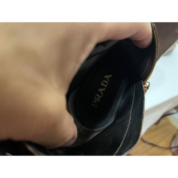 Womens Prada Brown Leather Tall Knee Platform Riding Boots-38 - Picture 10 of 12